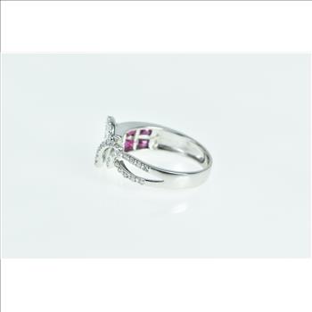 14K Princess Cut Ruby Diamond Loop Statement White Gold Ring, Size 6.75