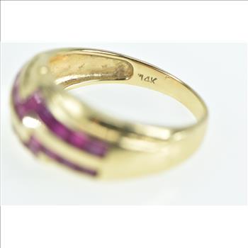 14K Princess Cut Ruby Zig Zag Statement Band Yellow Gold Ring, Size 7