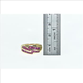 14K Princess Cut Ruby Zig Zag Statement Band Yellow Gold Ring, Size 7