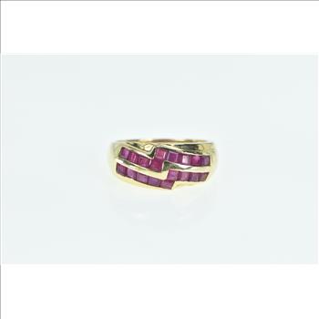 14K Princess Cut Ruby Zig Zag Statement Band Yellow Gold Ring, Size 7