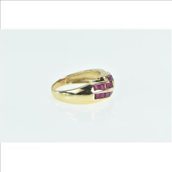 14K Princess Cut Ruby Zig Zag Statement Band Yellow Gold Ring, Size 7