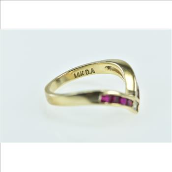 14K Princess Ruby Chevron Diamond Vintage Yellow Gold Ring, Size 6.75