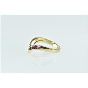14K Princess Ruby Chevron Diamond Vintage Yellow Gold Ring, Size 6.75