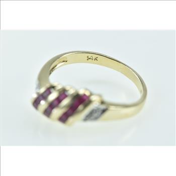 14K Princess Ruby Curved Diamond Statement Yellow Gold Ring, Size 7