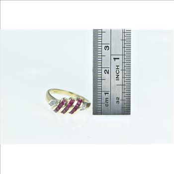 14K Princess Ruby Curved Diamond Statement Yellow Gold Ring, Size 7