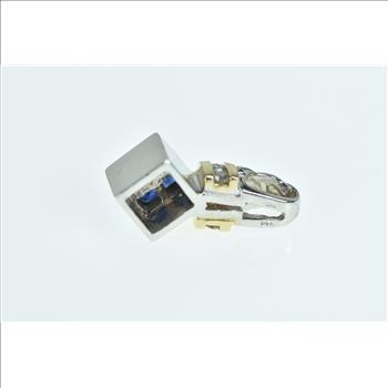 14K Princess Sapphire Diamond Squared White Gold Pendant