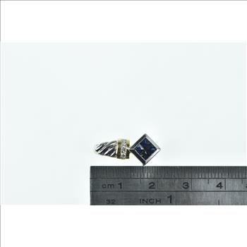 14K Princess Sapphire Diamond Squared White Gold Pendant