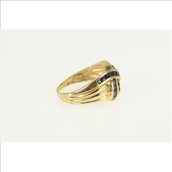 14K Princess Sapphire Vintage Criss Cross Yellow Gold Ring, Size 5.75