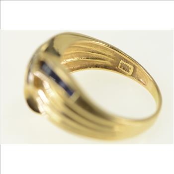 14K Princess Sapphire Vintage Criss Cross Yellow Gold Ring, Size 5.75