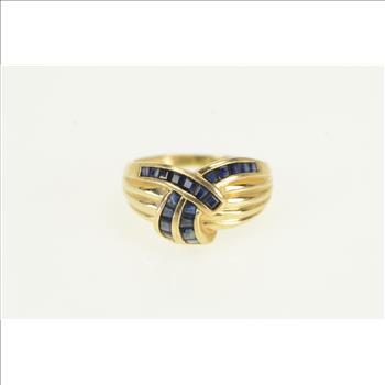 14K Princess Sapphire Vintage Criss Cross Yellow Gold Ring, Size 5.75
