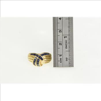 14K Princess Sapphire Vintage Criss Cross Yellow Gold Ring, Size 5.75
