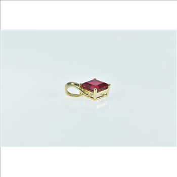 14K Princess Syn. Ruby Classic Simple Yellow Gold Pendant
