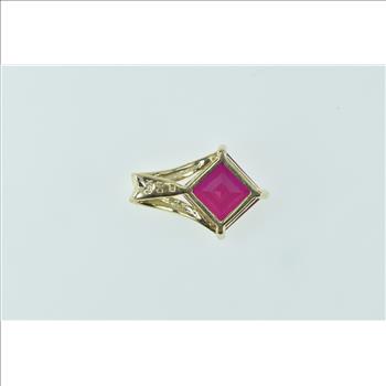 14K Princess Syn. Ruby Classic Simple Yellow Gold Pendant