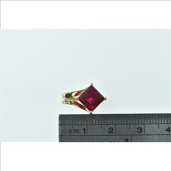 14K Princess Syn. Ruby Classic Simple Yellow Gold Pendant