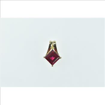 14K Princess Syn. Ruby Classic Simple Yellow Gold Pendant