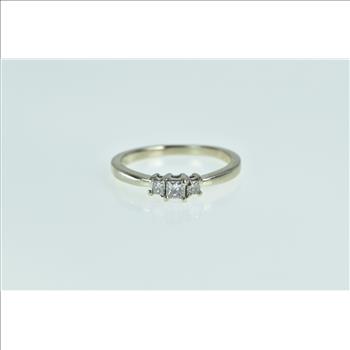14K Princess Three Stone Vintage Engagement White Gold Ring, Size 6.25