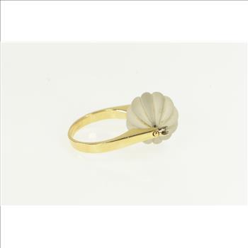 14K Puffy Camphor Glass Diamond Accent Cocktail Yellow Gold Ring, Size 6.5