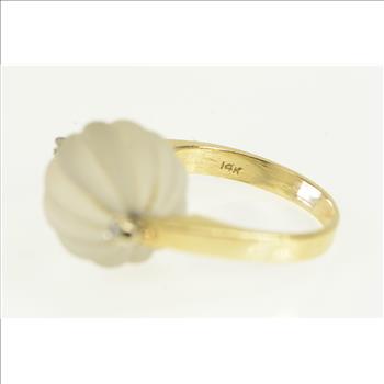 14K Puffy Camphor Glass Diamond Accent Cocktail Yellow Gold Ring, Size 6.5