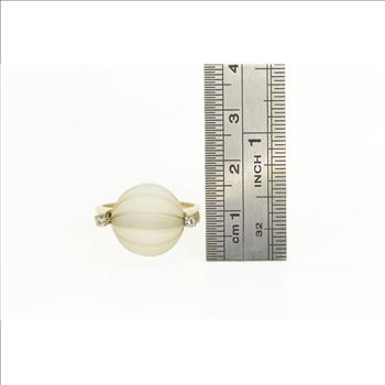 14K Puffy Camphor Glass Diamond Accent Cocktail Yellow Gold Ring, Size 6.5