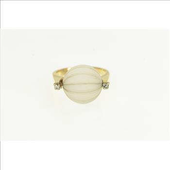 14K Puffy Camphor Glass Diamond Accent Cocktail Yellow Gold Ring, Size 6.5