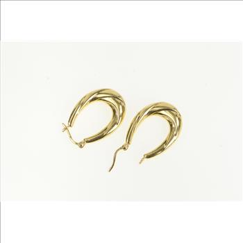 14K Puffy Twist Retro Oval Statement Hoop Vintage Yellow Gold Earrings