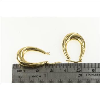 14K Puffy Twist Retro Oval Statement Hoop Vintage Yellow Gold Earrings