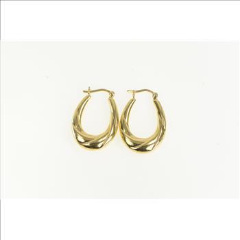 14K Puffy Twist Retro Oval Statement Hoop Vintage Yellow Gold Earrings