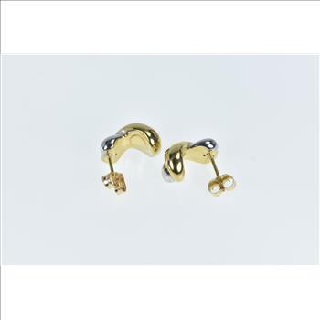 14K Puffy Twist X Criss Cross Semi Hoop Yellow Gold Earrings
