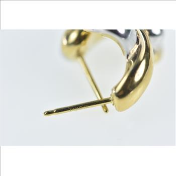 14K Puffy Twist X Criss Cross Semi Hoop Yellow Gold Earrings