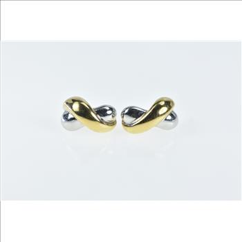 14K Puffy Twist X Criss Cross Semi Hoop Yellow Gold Earrings