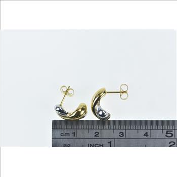 14K Puffy Twist X Criss Cross Semi Hoop Yellow Gold Earrings