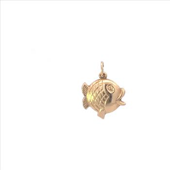 14K Puffy Vintage Stylized Fish Cute Animal Yellow Gold Charm/Pendant