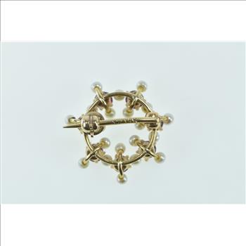 14K Purple Tourmaline Seed Pearl Round Vintage Yellow Gold Pin/Brooch