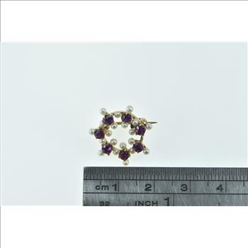 14K Purple Tourmaline Seed Pearl Round Vintage Yellow Gold Pin/Brooch