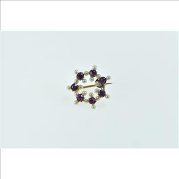 14K Purple Tourmaline Seed Pearl Round Vintage Yellow Gold Pin/Brooch