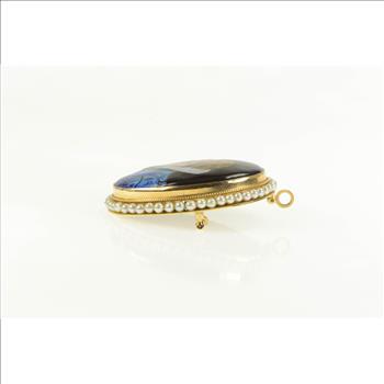 14K R Blancher Limoges Ornate Pearl Oval Yellow Gold Pendant/Pin