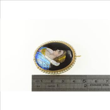 14K R Blancher Limoges Ornate Pearl Oval Yellow Gold Pendant/Pin