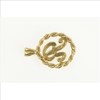 14K R Cursive Monogram Name Initial Rope Trim Yellow Gold Charm/Pendant
