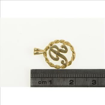 14K R Cursive Monogram Name Initial Rope Trim Yellow Gold Charm/Pendant