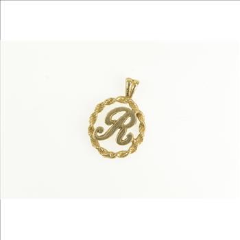 14K R Cursive Monogram Name Initial Rope Trim Yellow Gold Charm/Pendant
