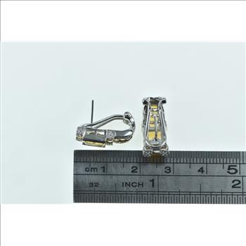 14K Radiant Cut Citrine Diamond French Clip White Gold Earrings