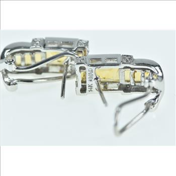 14K Radiant Cut Citrine Diamond French Clip White Gold Earrings