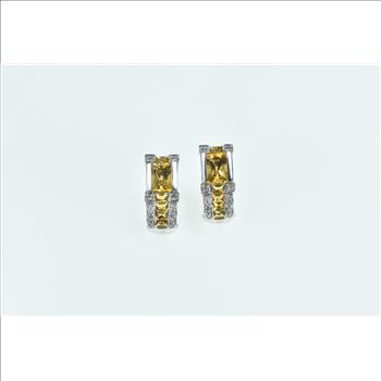 14K Radiant Cut Citrine Diamond French Clip White Gold Earrings