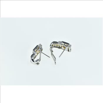 14K Radiant Cut Citrine Diamond French Clip White Gold Earrings