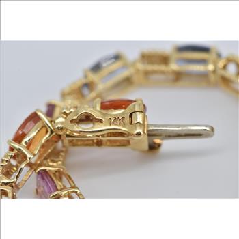 14K Rainbow Sapphire Diamond Gradient Tennis Yellow Gold Bracelet 7.25