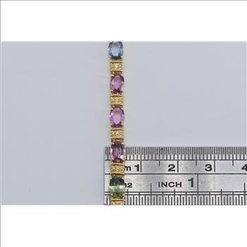 14K Rainbow Sapphire Diamond Gradient Tennis Yellow Gold Bracelet 7.25