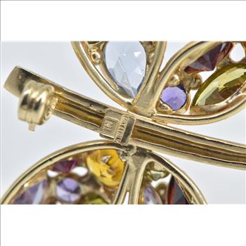 14K Rainbow Stone Encrusted Dragonfly Statement Yellow Gold Pin/Brooch