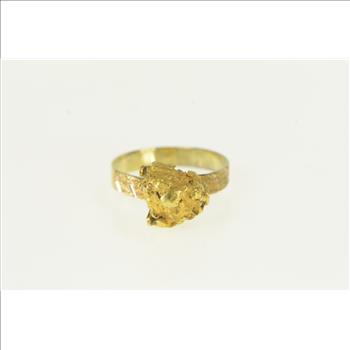 14K Raw Nugget 24k Rock Gold Rush Cluster Yellow Gold Ring, Size 7.5