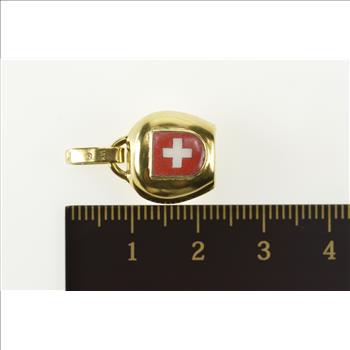 14K Red Enamel Swiss Cross 3D Cowbell Yellow Gold Pendant