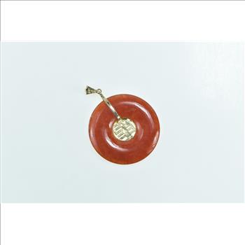 14K Red Jade Bi Chinese Fortune Happiness Yellow Gold Charm/Pendant